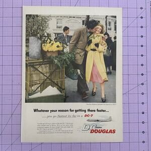 1955 Print Ad Douglas DC-7 Airplanes Happy Couple Shopping